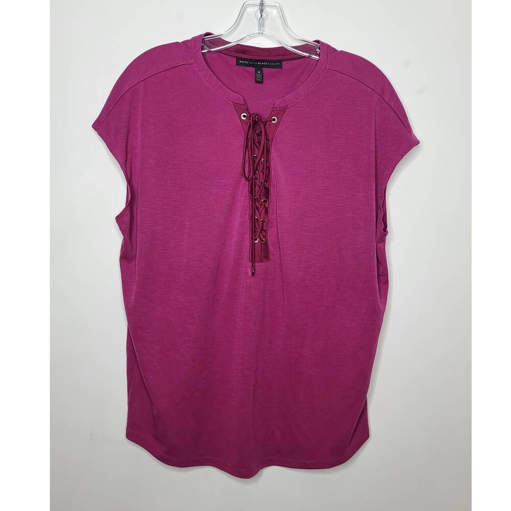White House Black Market WHBM pink tie front sleeveless blouse - medium